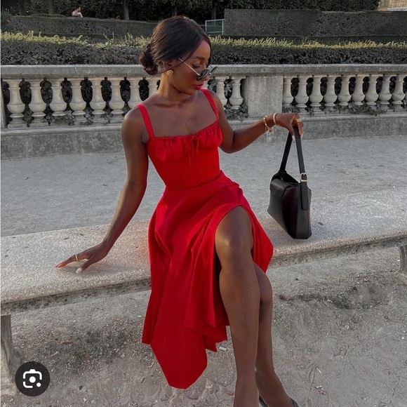 House of CB red Carmen midi flowy sun dress - Valentine’s Day outfit - Picture 3 of 12